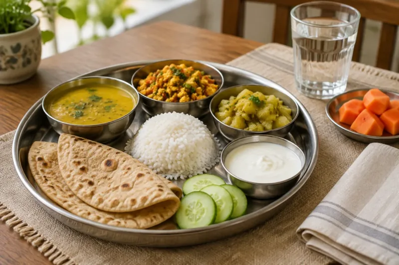 Cover photo of the DietXP article on cancer diet myths: a calm Indian home meal set out for someone in treatment